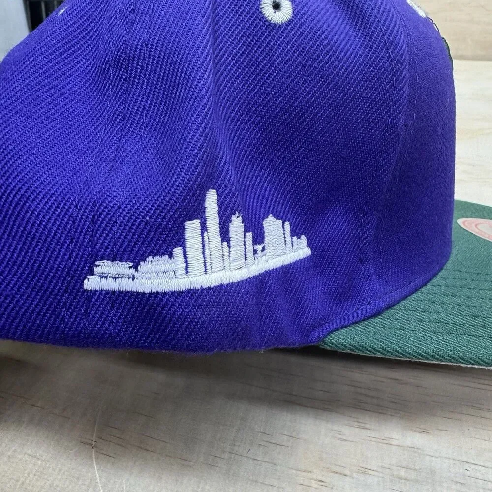 NEW DAMAGED Milwaukee Bucks Mitchell Ness HWC Snapback Purple Green OSFM